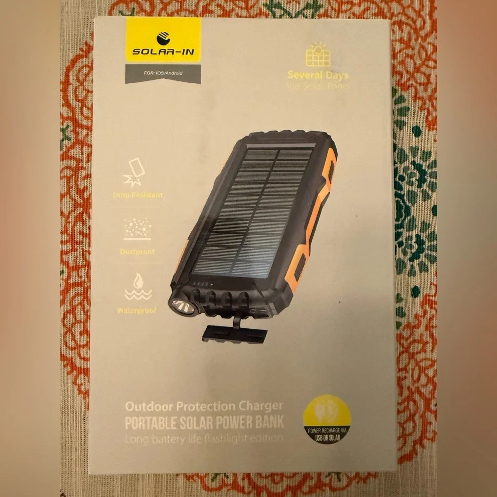 NWT Portable Solar Power Bank - Black and Orange